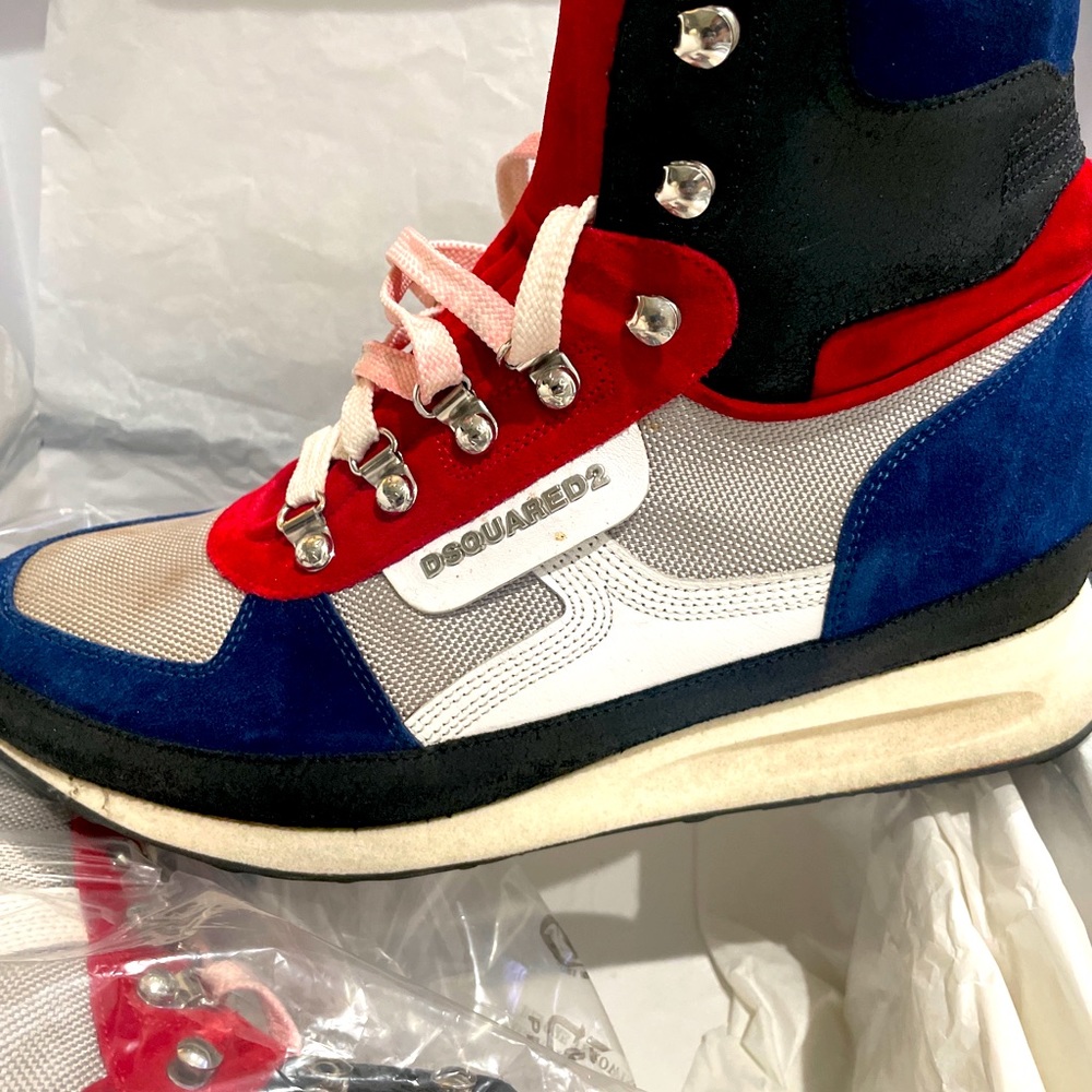 Red/ white/ blue D Squared size 10M Hitop Suede Sneaker